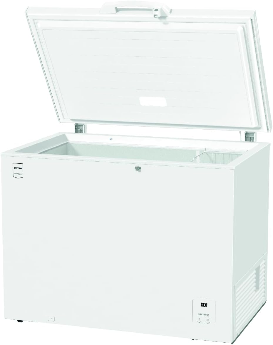 METRO Professional Congelatore a pozzetto GHF1303, acciaio, 303 litri, 75 W, con 1 cestello, illuminazione LED, raffreddamento statico, 4 ruote, con serratura, bianco, ideale per gastronomia
