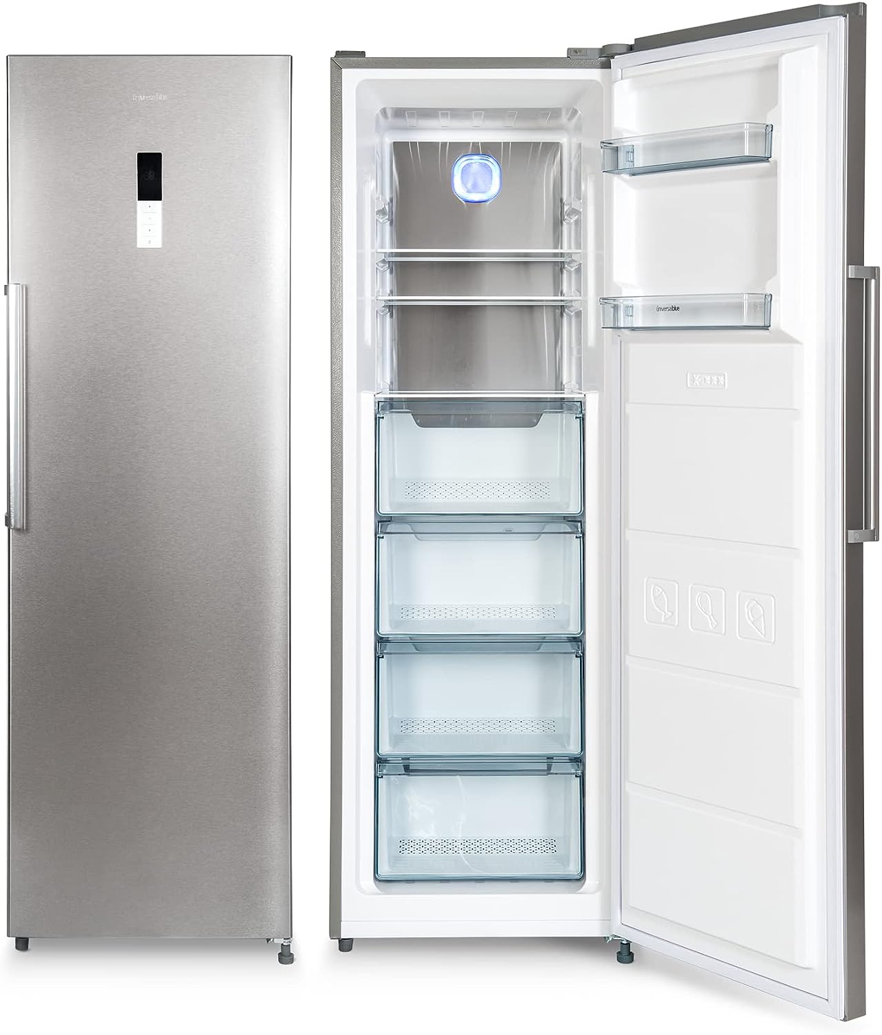 UNIVERSALBLUE Congelatore verticale No Frost 185 cm | 4 cassetti grandi | INOX | Capacità totale 265 L | Sistema silenzioso | Spedizione + Carica gratuita