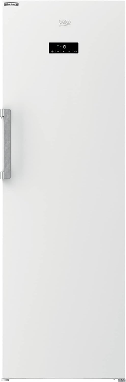 Beko RFNE312E43WN - Frigorifero autoportante, senza gelo, display multifunzione, 8 scomparti per congelatore, con frontale trasparente, di cui 6 cassetti congelatore, colore: Bianco