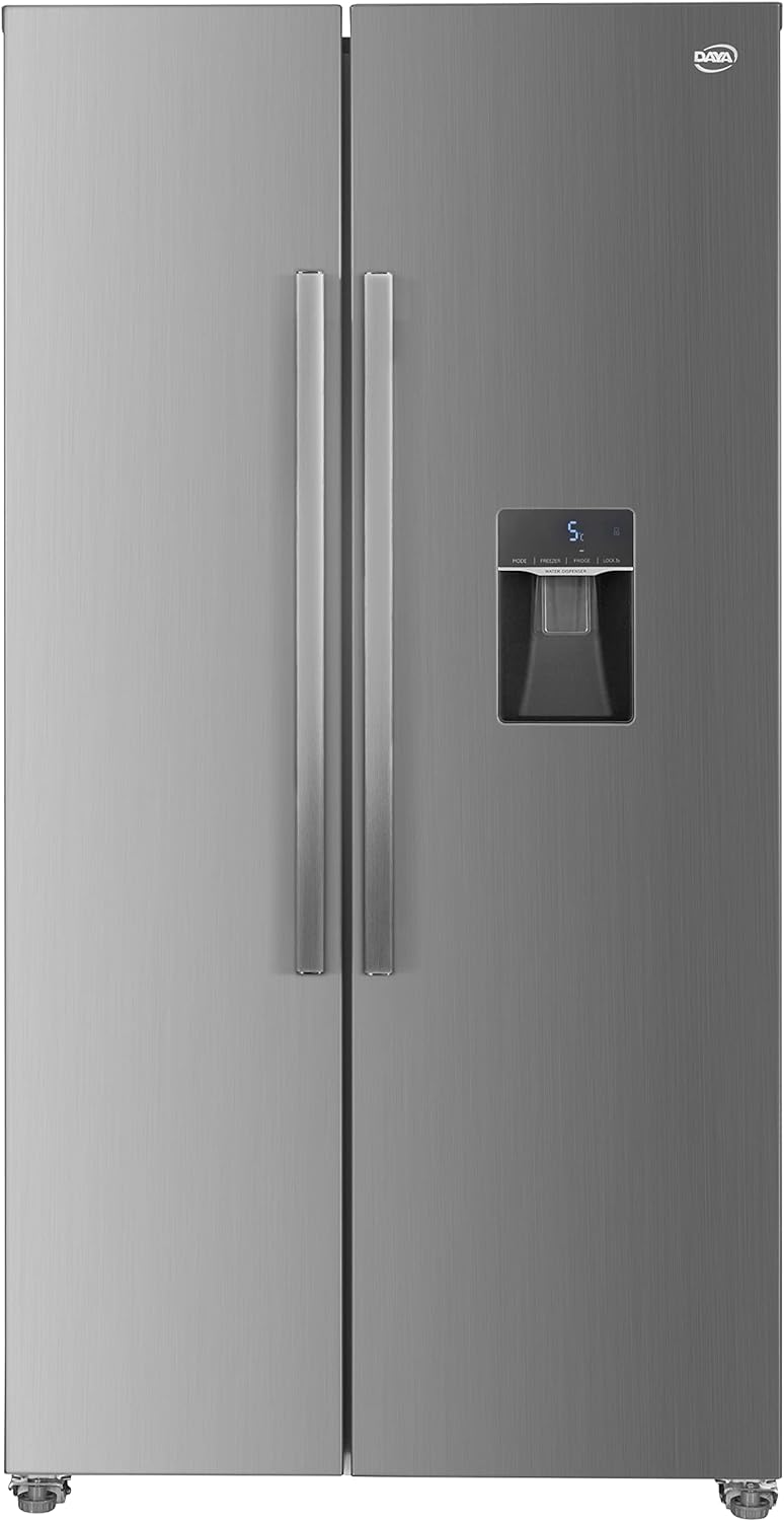 Daya DFA69DNH3XF1, frigorifero side by side, classe F, drink dispenser (senza allacciamento), real total no frost, total inox, display LCD touch, funzione eco, freezing, cooling
